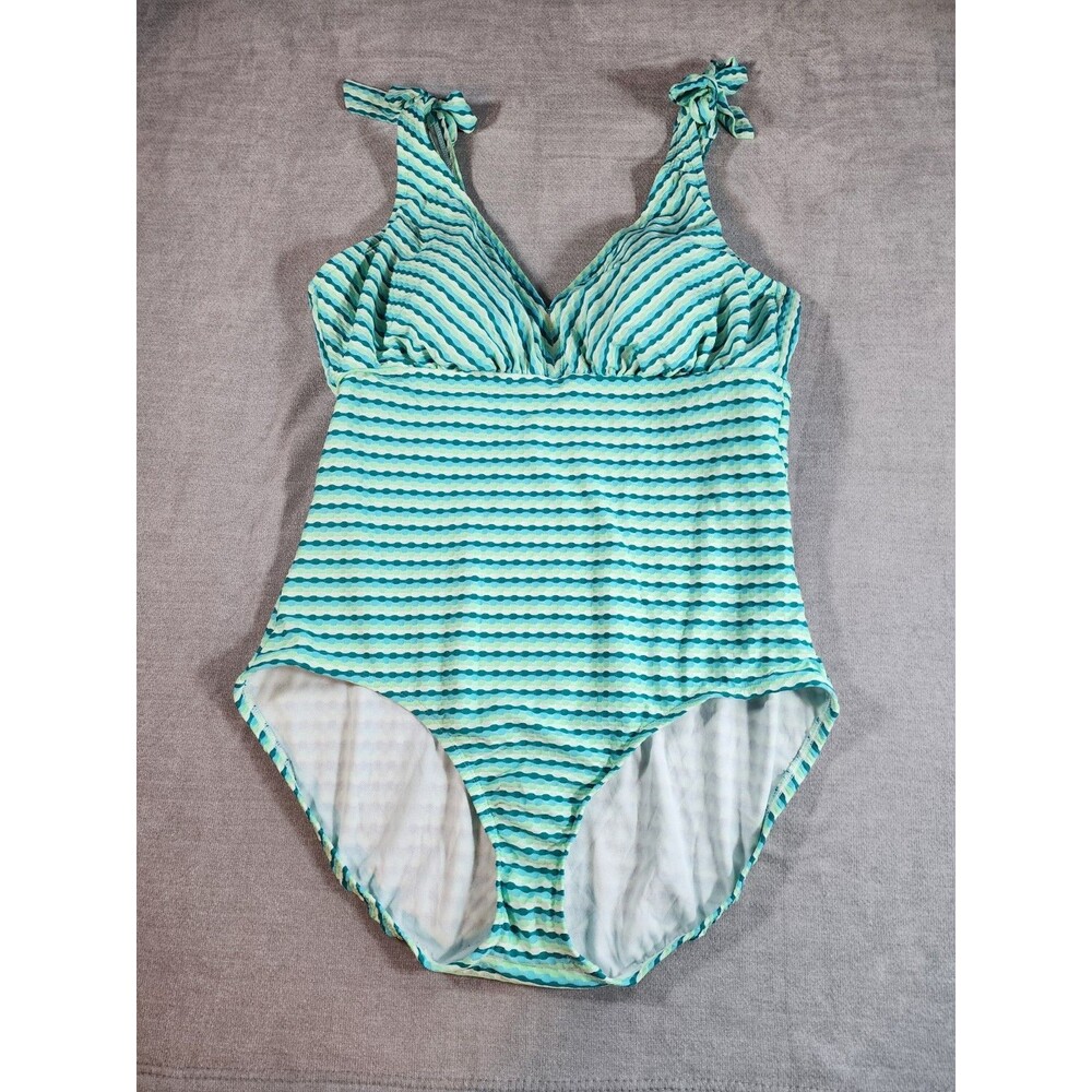Time and Tru Women's 1X Green Blue One Piece Swimsuit Bathing Suit 16W-18W